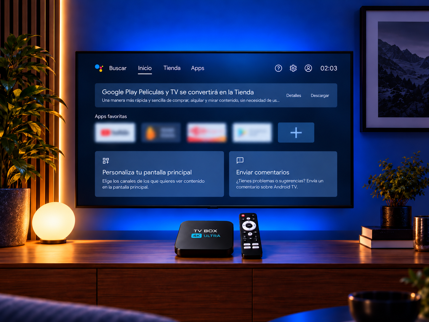Interfaz de Android 14 en uso en TV Box 4K Ultra